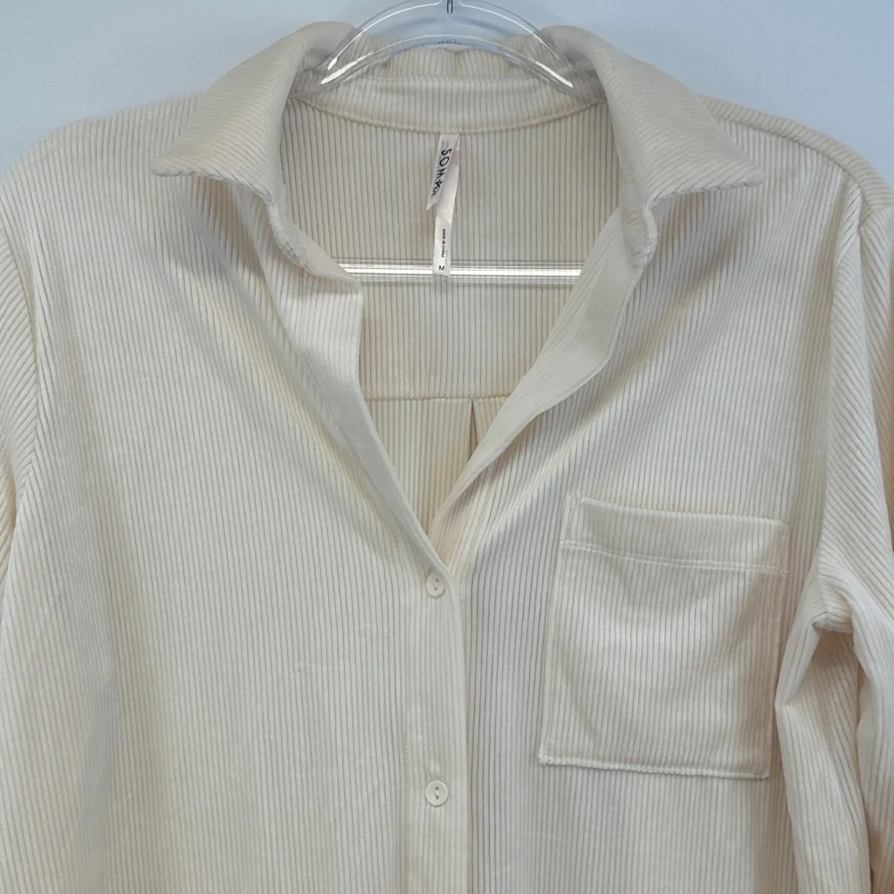 Soma Velvety Rib Pajama Lounge Set M Beige Soft Knit Notch Collar Top Pants